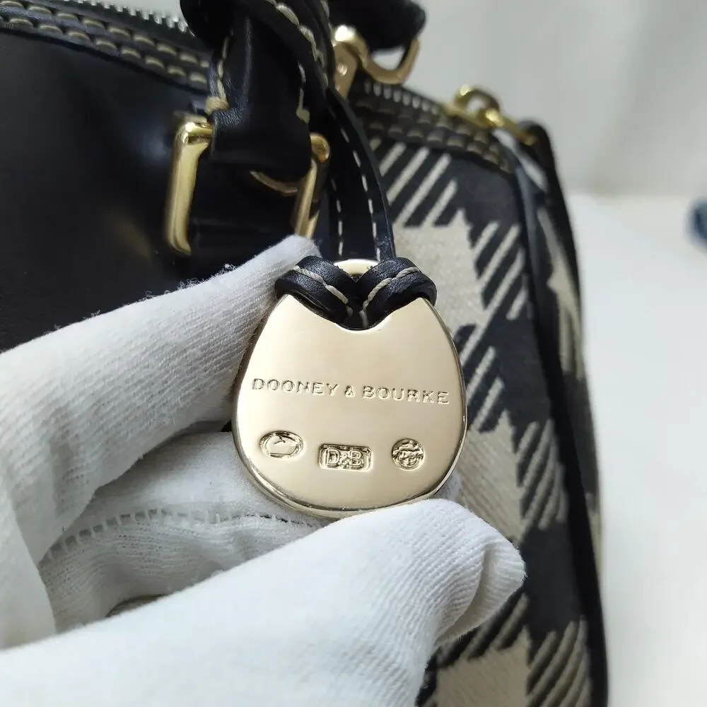 Dooney & Bourke Black White Checker Canvas Leather Trim Top Handle Satchel Bag